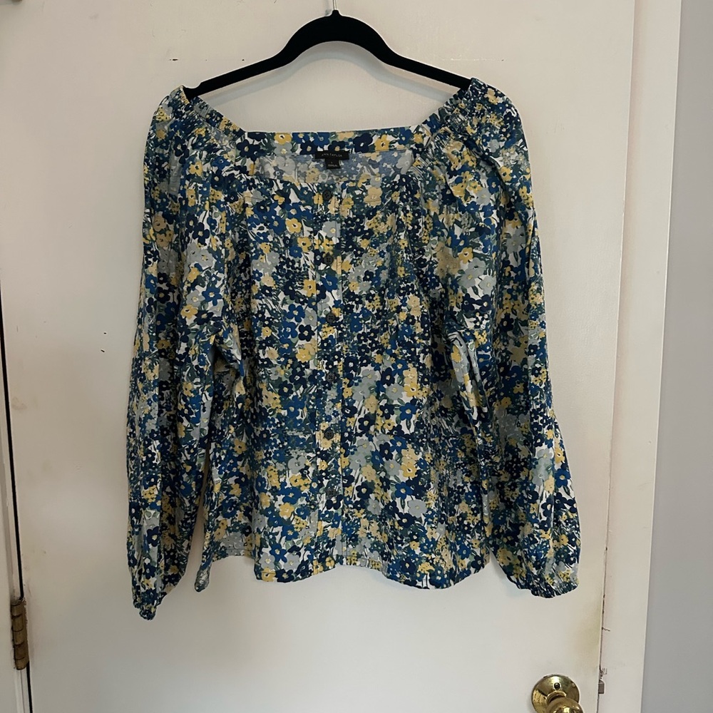 Ann Taylor Blue and Yellow Floral Blouse | Large